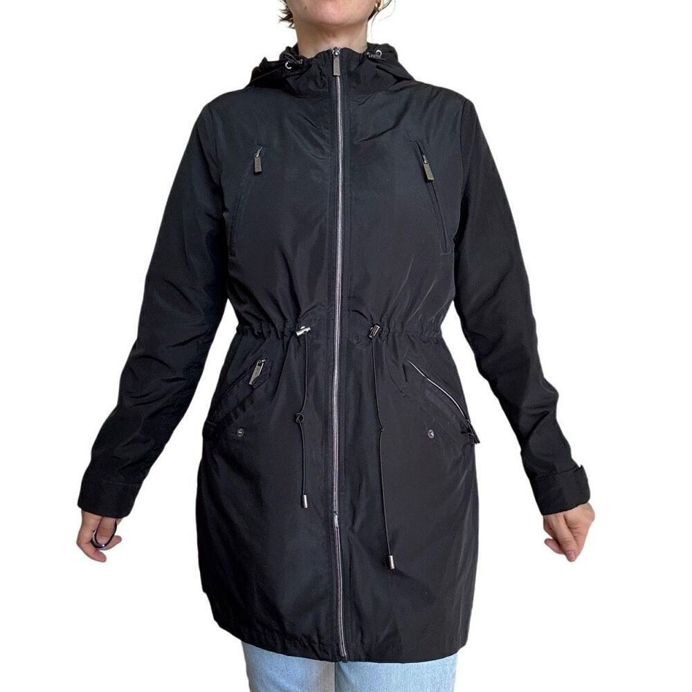 Michael Kors Black Winter Coat Parka Hooded Zippered Vest Women Size Medium MK
